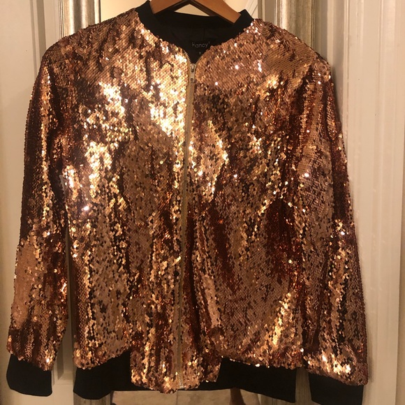 Gold and black Sequin Bomber Jacket NWT Sz Medium - Picture 1 of 8